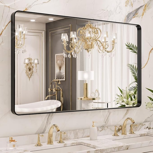 Miroir Salle de Bain 40"x36" – Cadre Métal Noir